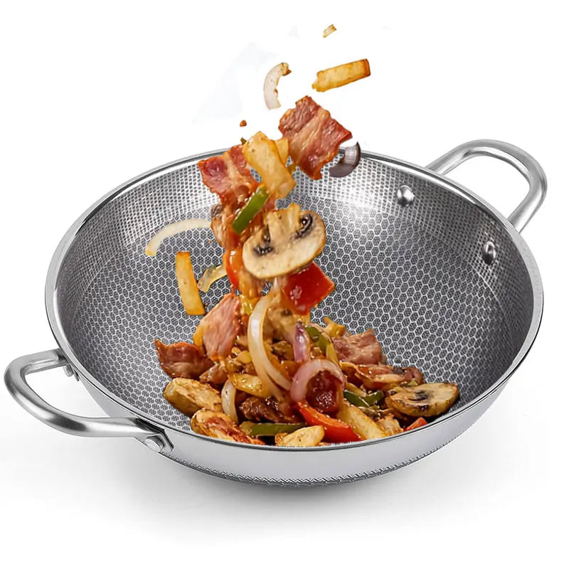 PGY Stainless Steel Honeycomb Wok 24cm/28cm – PFOA-Free Stainless Steel Wok Axl