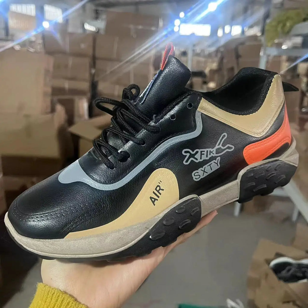 Men's Platform Vulcanized Sneakers – Casual Leather Lace-Up Platform Sneakers Axl Orange 39