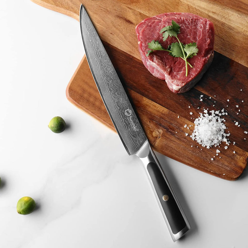 Sunnecko 8" Damascus Steel Slicing Knife – VG10 Core, HRC 60+ Damascus Slicing Knife Axl
