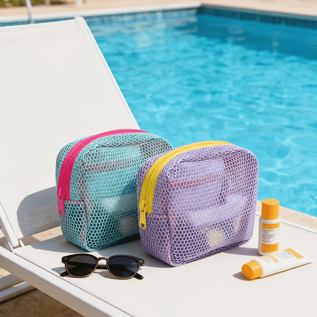 2-Pack Mesh Cosmetic Bags – Transparent Toiletry Organizer Cosmetic Organizer Bag Axl