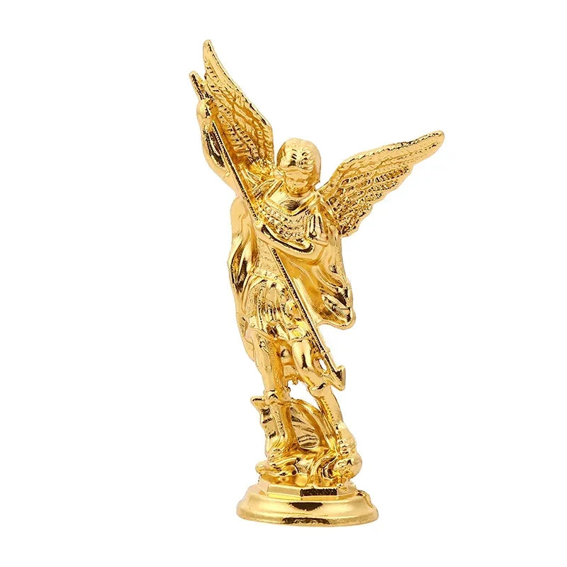 Saint Michael Archangel Figurine – Metal Guardian Statue Decor Religious Figurine Axl Gold