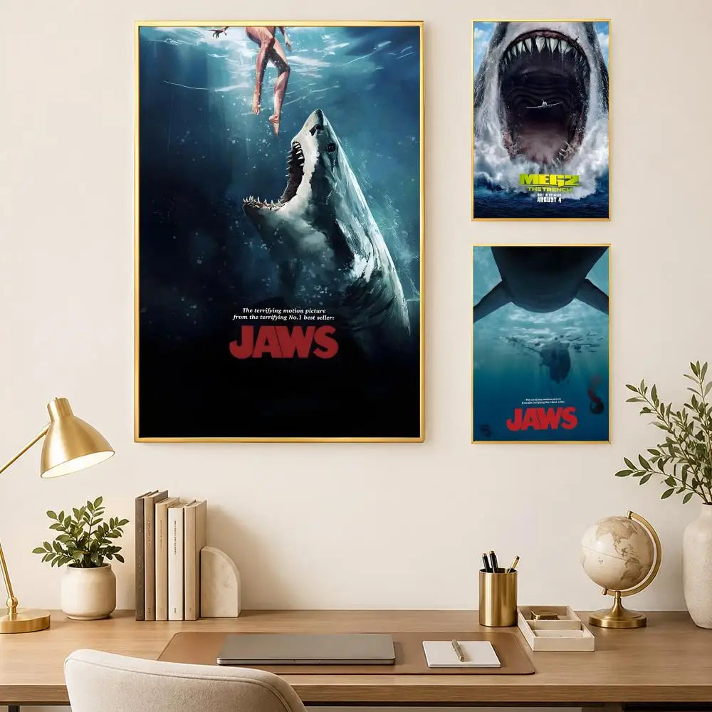 Jaws Movie Poster Self-Stick HD PVC Waterproof Wall Art Movie Wall Poster Axl