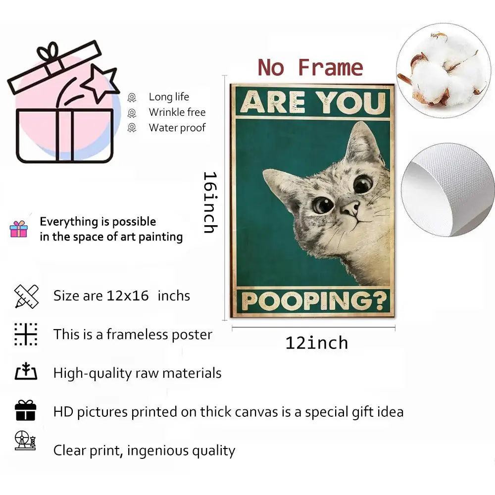 Funny Cat Canvas Wall Art – "Are You Pooping?" HD Print Poster Canvas Wall Art Axl