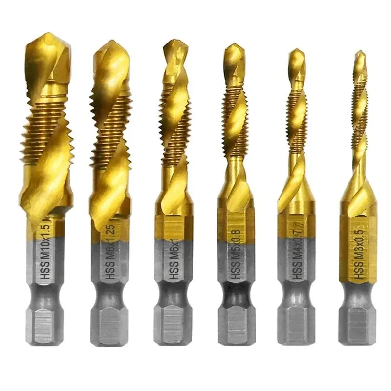 6-Piece HSS Titanium Tap & Drill Integrated Set | Gold Coat Tap & Drill Set Axl Gold-1set