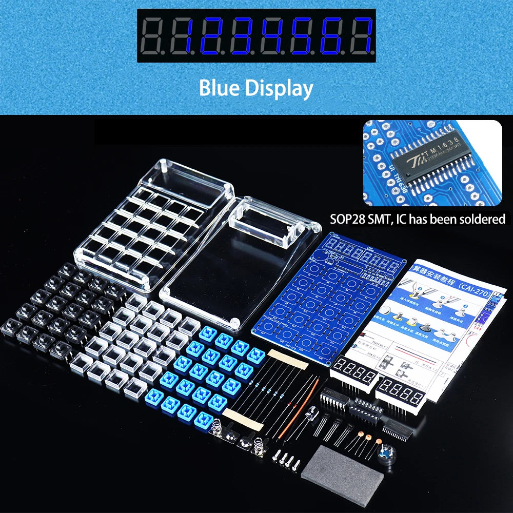 LED Calculator DIY Kit – 51 Microcontroller Soldering Practice DIY Electronics Kit Axl Blue