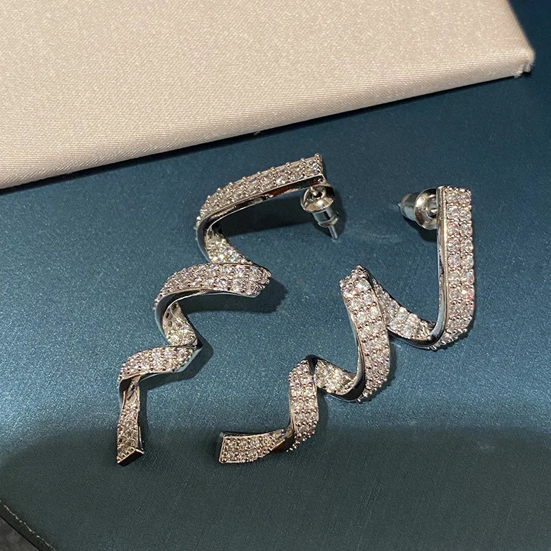 Huitan Ribbon Drop Earrings – Sparkling CZ Long Dangle Drop Dangle Earrings Axl