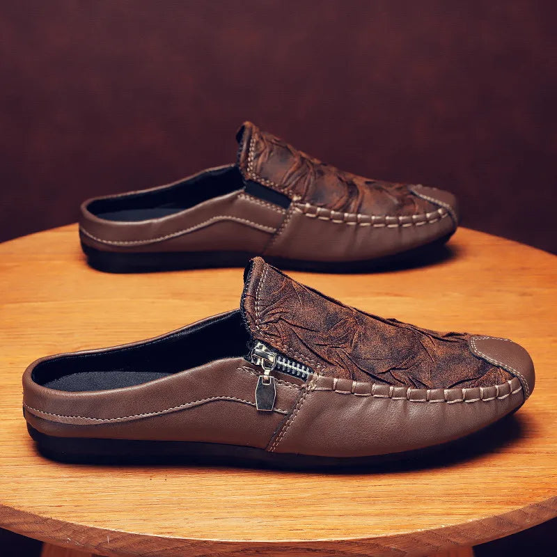 Men's Slip-On Half Loafers – Lightweight Flat Casual Shoes Men's Slip-On Loafers Axl Brown 39