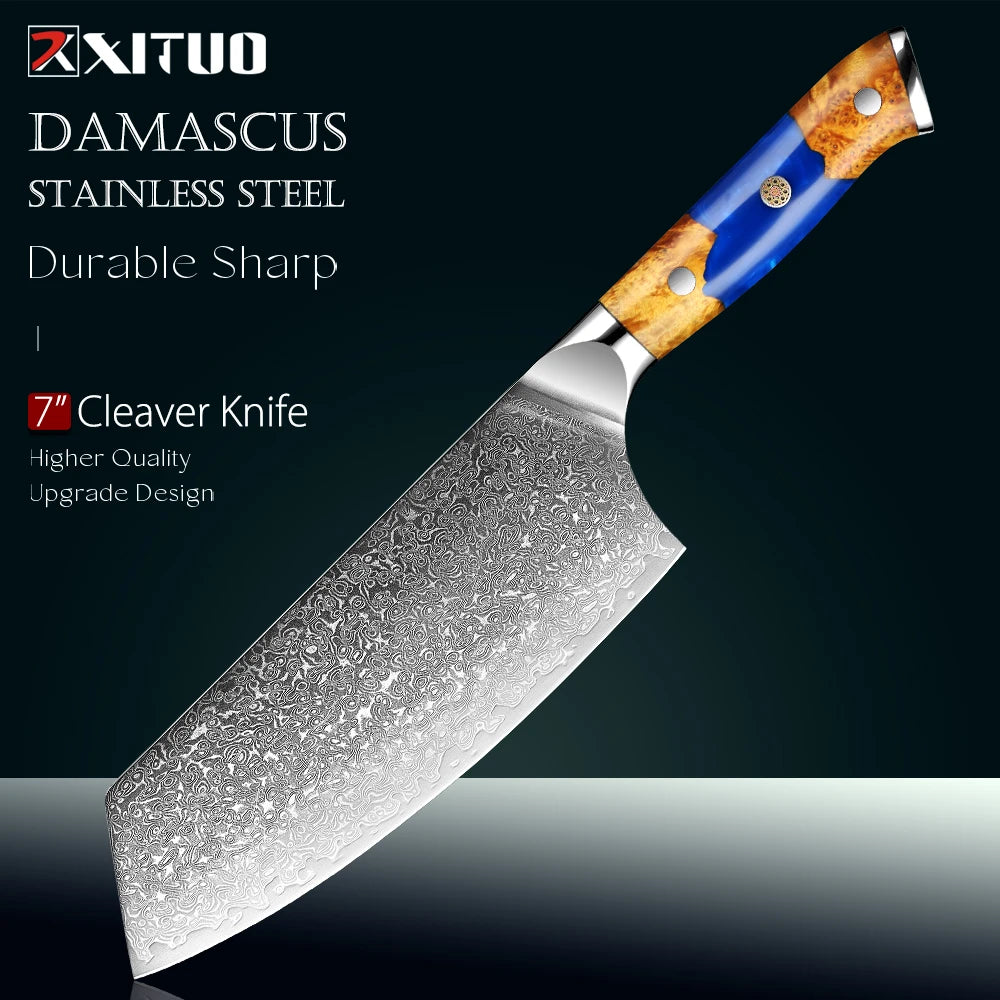 Japanese Damascus Steel Meat Cleaver Knife – 7.5" Blade Damascus Cleaver Knife Axl