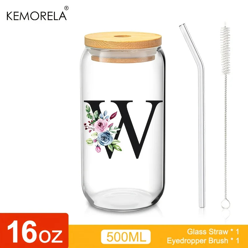 470ml Glass Tumbler with Bamboo Lid & Straw | Mason Jar Cup Glass Tumbler Axl W 470ml