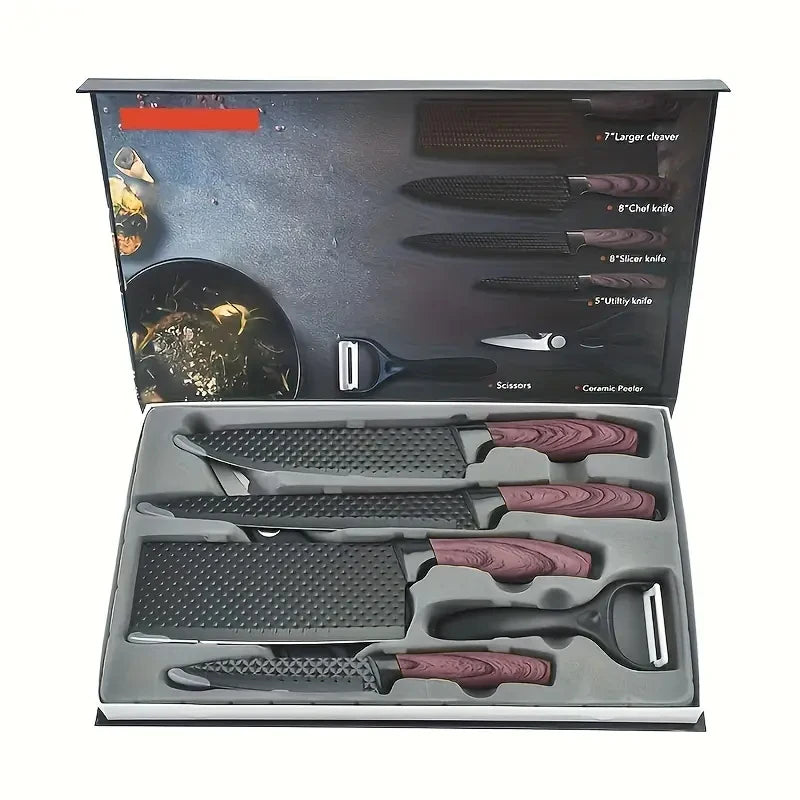 6-Piece Stainless Steel Kitchen Knife Set – Diamond Pattern Kitchen Knife Set Axl 6pcs