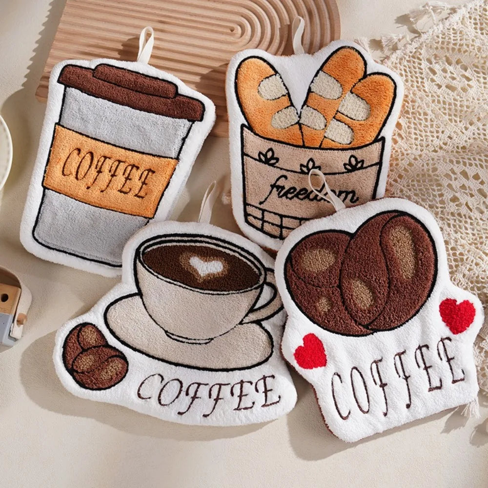 Coffee Print Hand Towel – Soft Absorbent Terry Cloth Kitchen Towel Kitchen Hand Towel Axl