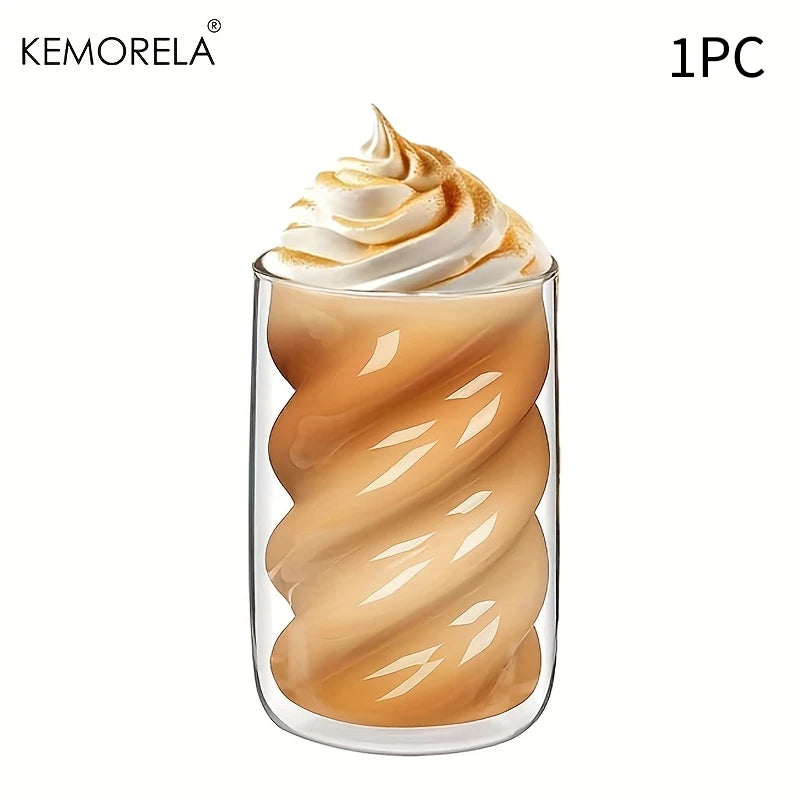 KEMORELA Double-Walled Spiral Glass Cup 320ml | 1 or 2 Pack Glass Coffee Cup Axl 1PCS 320ML