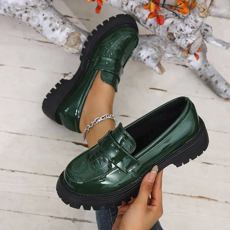 Women's Platform Block Heel Loafers – Slip-On Round Toe Flats Platform Loafers Axl