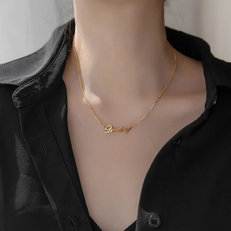 Women's Gold Letter Pendant Titanium Steel Necklace | Initial Initial Pendant Necklace Axl