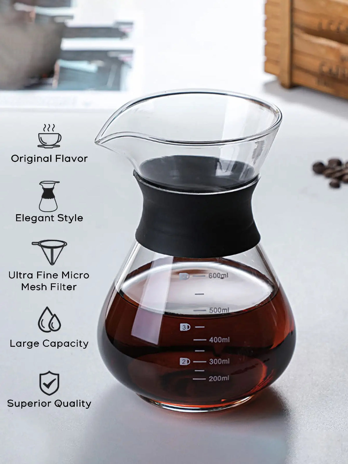 Pour Over Coffee Maker – Borosilicate Glass & Steel Filter Pour Over Coffee Maker Axl