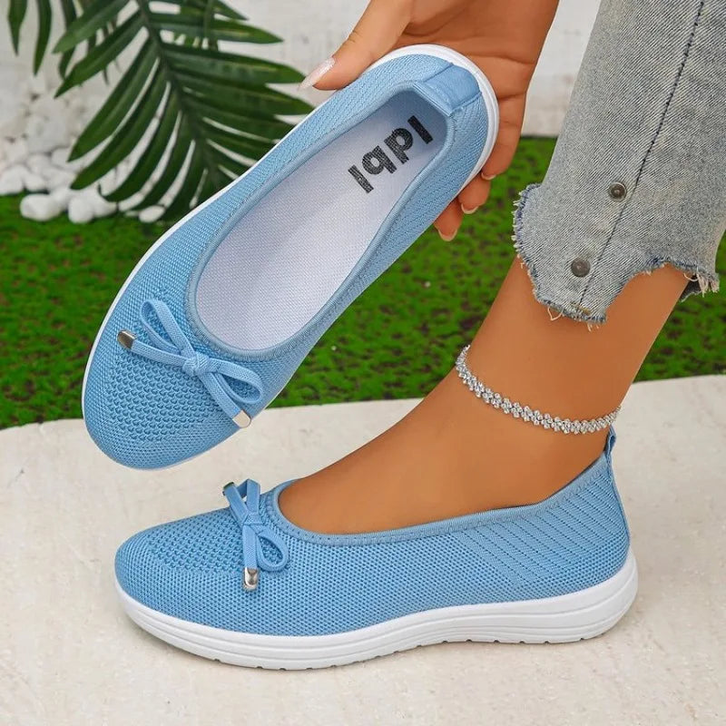 Women's Breathable Mesh Flat Shoes with Bow – Lightweight Slip-On Women's Flat Shoes Axl 35 Blue