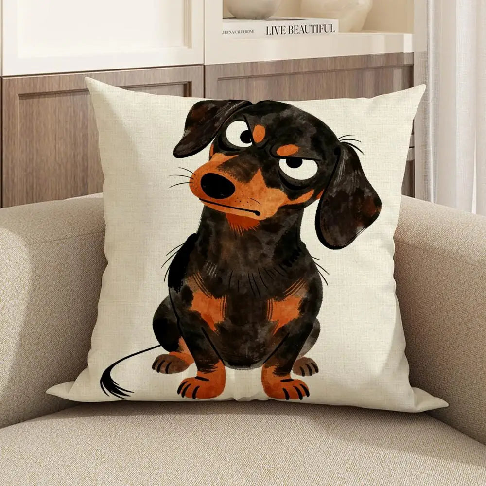Dachshund Watercolor Linen Cushion Cover | Sofa & Bedroom Linen Cushion Cover Axl White1 60X60cm