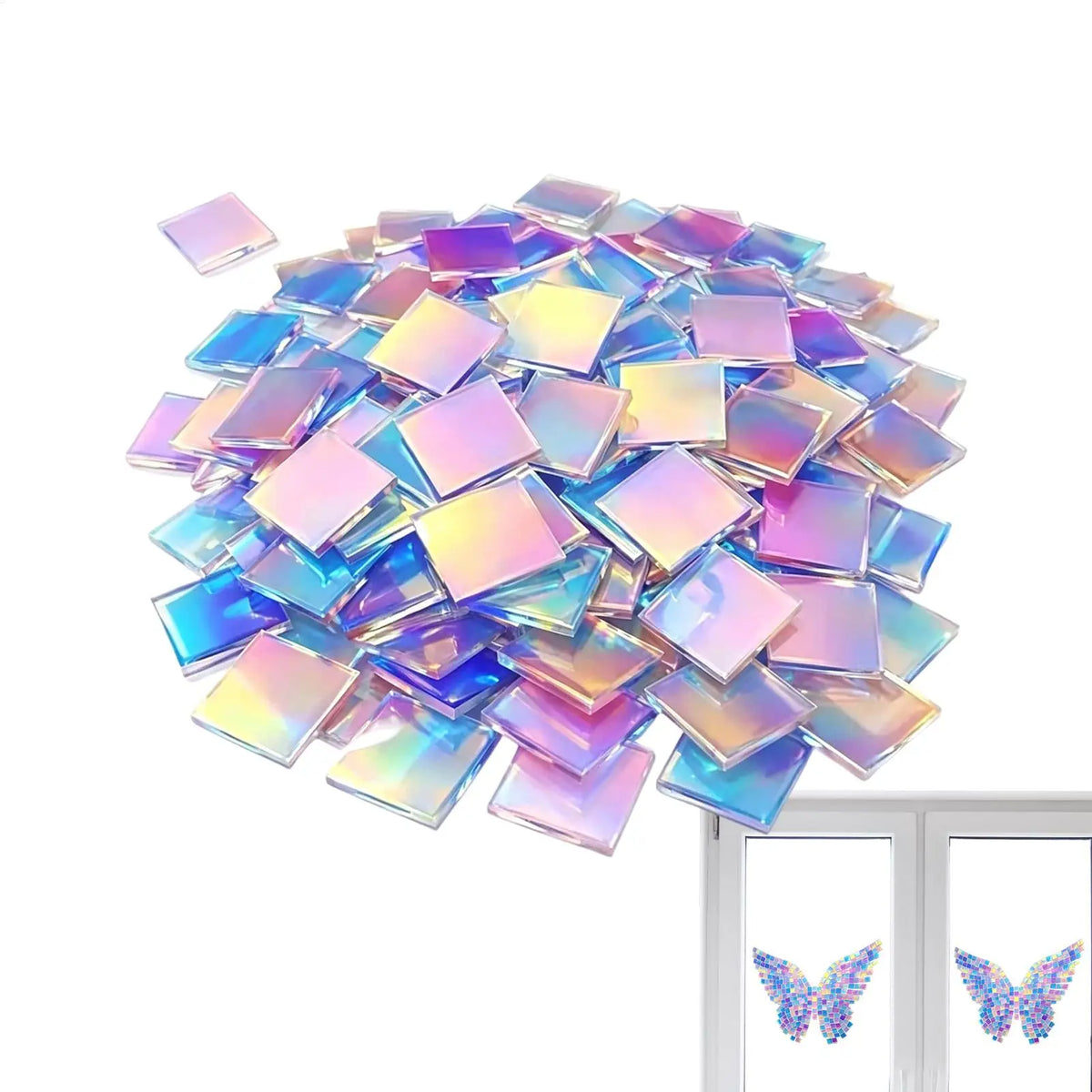 100Pcs Holographic Iridescent Acrylic Squares | Rainbow Craft Tiles Acrylic Craft Tiles Axl
