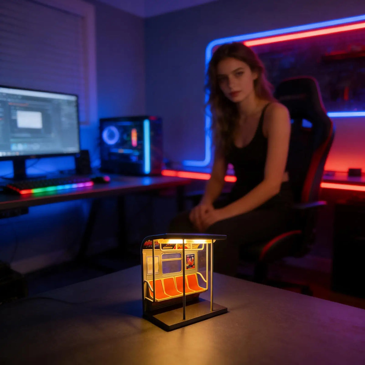 Retro Subway Train LED Table Lamp with 3 Swappable Posters LED Novelty Table Lamp Axl