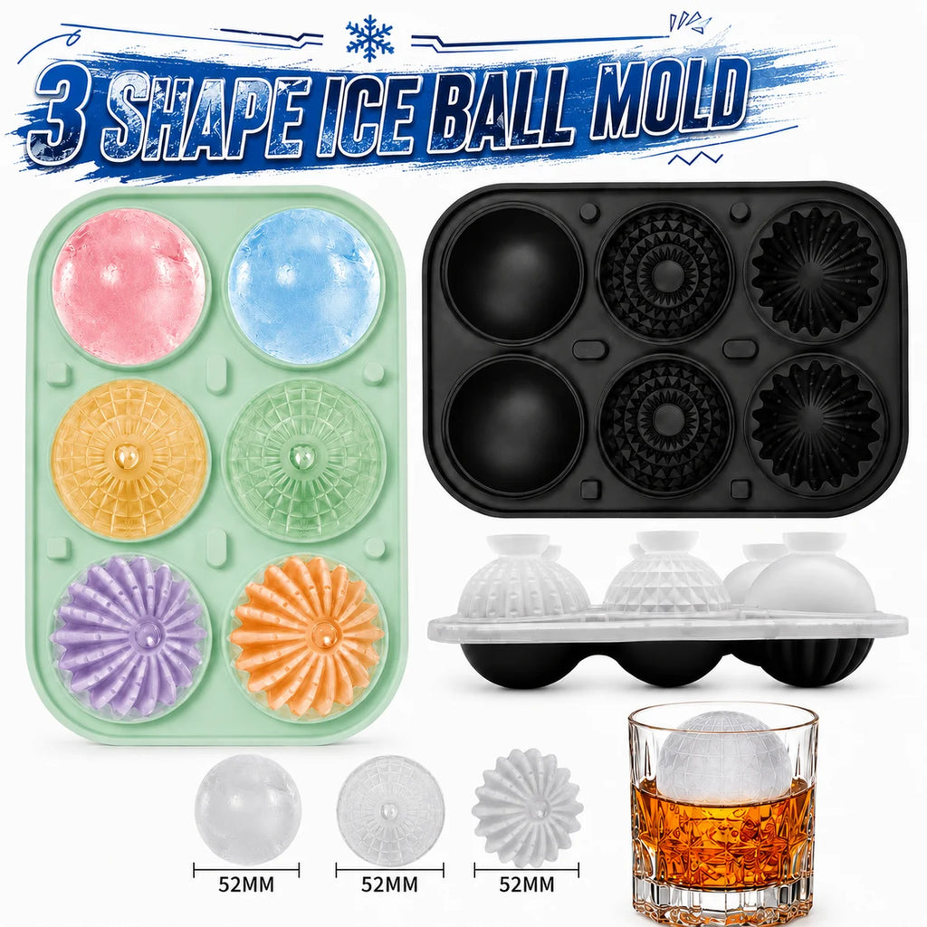 Large Whiskey Ice Ball Mold – 6 Cavity Sphere & Diamond Silicone Silicone Ice Ball Mold Axl