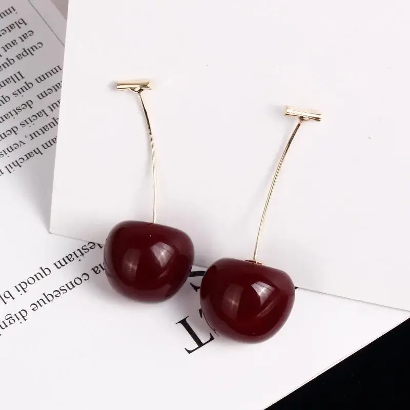 Red Cherry Drop Earrings – Cute Fruit Stud Women's Jewelry Fashion Drop Earrings Axl wine red