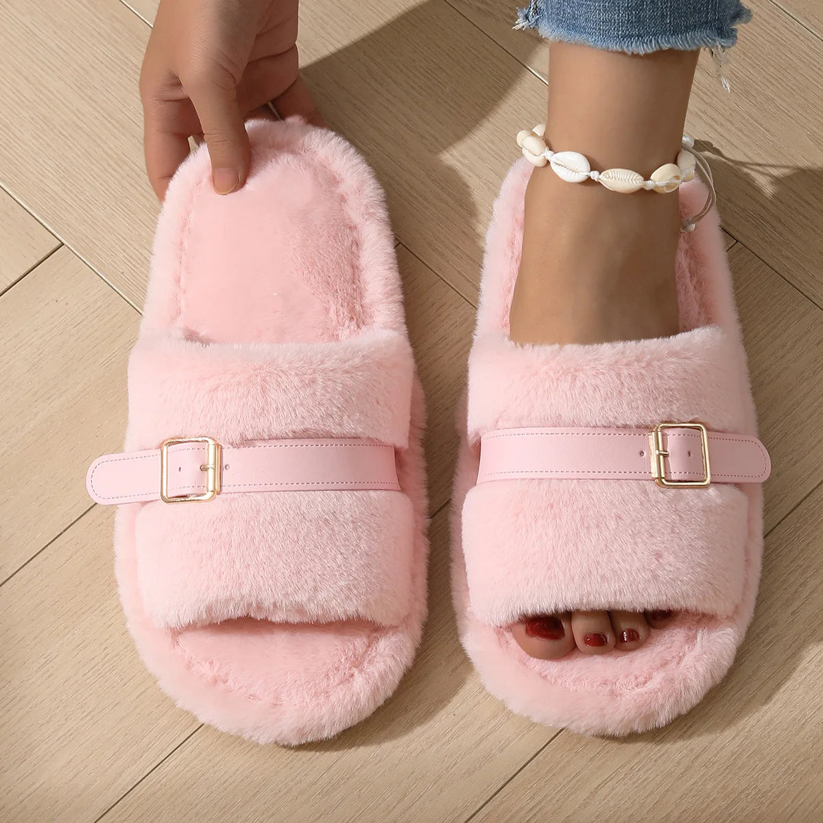 Women's Fluffy Wool Slippers – Warm Indoor Winter House Shoes Women's Slippers Axl pink 38-39