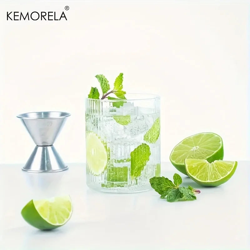 KEMORELA Vintage Ribbed Glass Cup Set 300ml | 4 or 6 Piece Glass Cup Set Axl