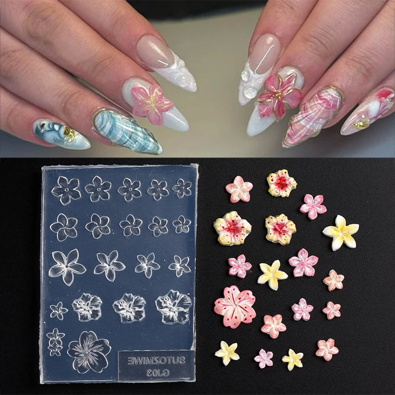 Frangipani Silicone Nail Art Mold – Flower Manicure Template Nail Art Mold Axl