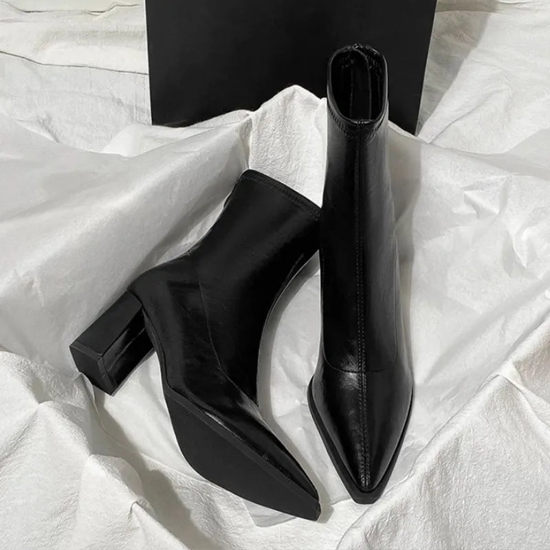 Women's Vintage Pointed Toe Ankle Boots – Square Heel Zip Women's Ankle Boots Axl
