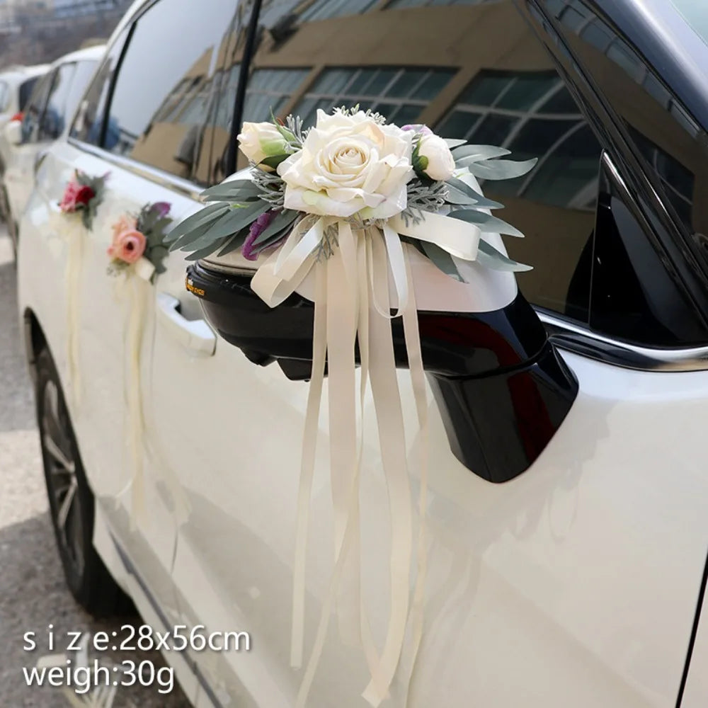 Wedding Car Floral Bow Decoration – Bridal Door & Mirror Decor Wedding Car Decoration Axl White