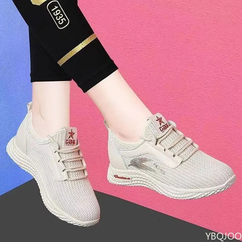 YBQJOO Women's Breathable Mesh Casual Sneakers – Soft Flat Shoes Women's Casual Sneakers Axl