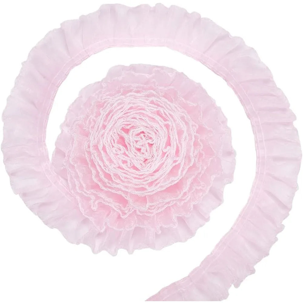 8 Yards Pink Pleated Lace Trim – Ruffled Ribbon for Sewing Lace Trim Ribbon Axl AECH04-18454