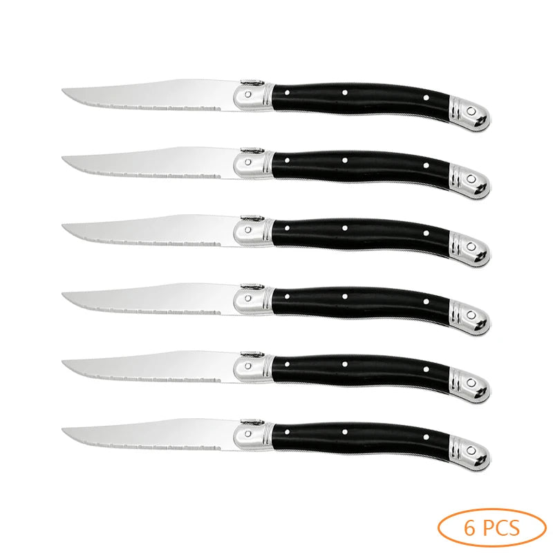 Laguiole Black Stainless Steel Cutlery Set – Fork Knife Spoon 2–10pc Flatware Cutlery Set Axl 6 PCS Knife