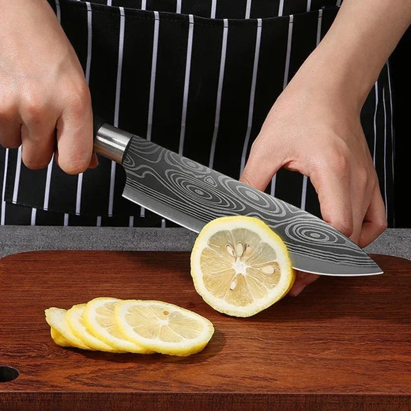 Damascus Chef Knife Set with Scissors & Sharpening Rod Chef Knife Set Axl