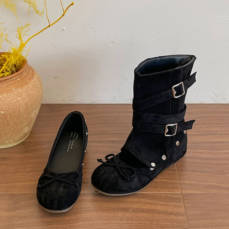 Women's Vintage Hollow-Out Wedge Boots – Multi Buckle Slip-On Wedge Boots Axl black 37