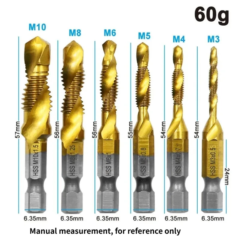 6-Piece HSS Titanium Tap & Drill Integrated Set | Gold Coat Tap & Drill Set Axl