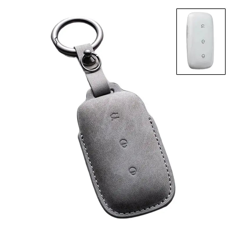 PU Leather Key Case Cover – Geely Galaxy EX5 & Proton EMas 7 Car Key Cover Axl Gray ring