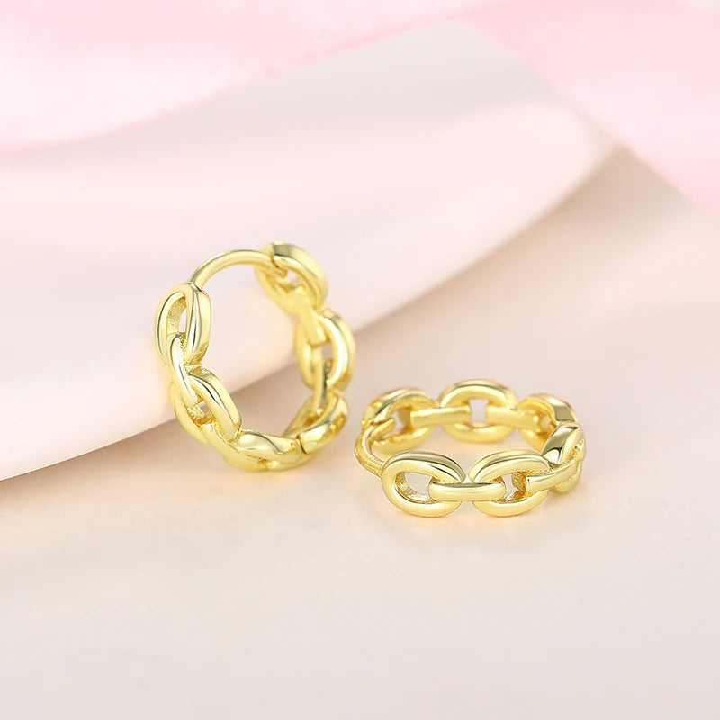 Huitan Gold Chain Hoop Earrings – Geometric Women's Jewelry Hoop Earrings Axl