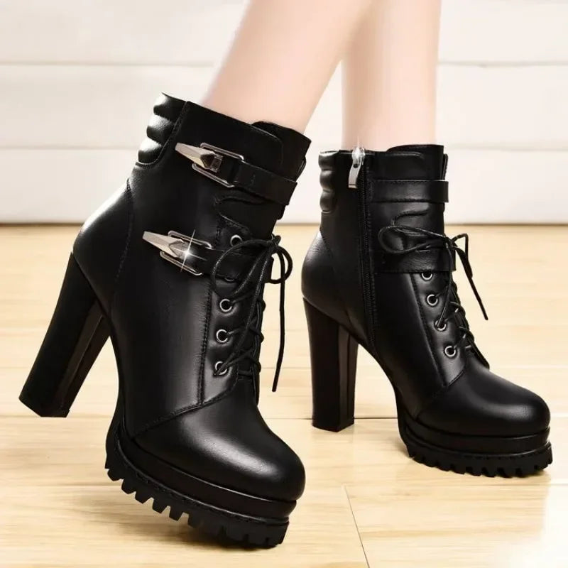 Women's Retro Chunky High Heel Ankle Boots | Elegant Winter Women's Ankle Boots Axl