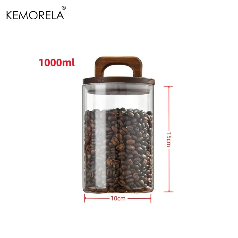 Glass Jar with Wood Lid – Airtight Canister for Coffee & Tea Glass Storage Canister Axl 1000ml