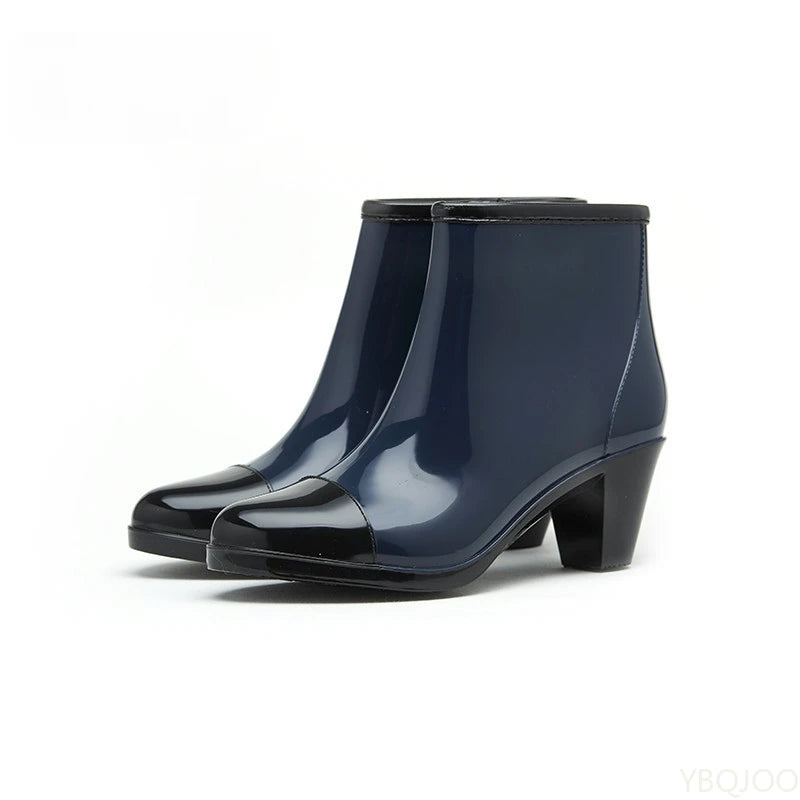 Women's Wedge Heel Waterproof Rain Boots – PVC Ankle Rainboots Wedge Rain Boots Axl Blue 40