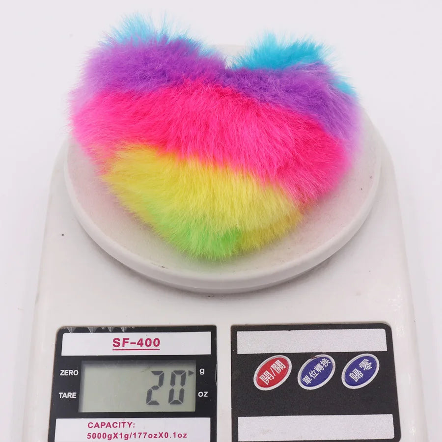 Fluffy Faux Fur Heart Keychain – Colorful Women's Bag Charm Fur Pompom Keychain Axl