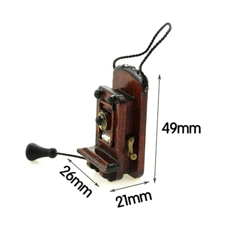 1:12 Miniature Antique Wall Mount Phone – Dollhouse Wood Décor Dollhouse Accessory Axl