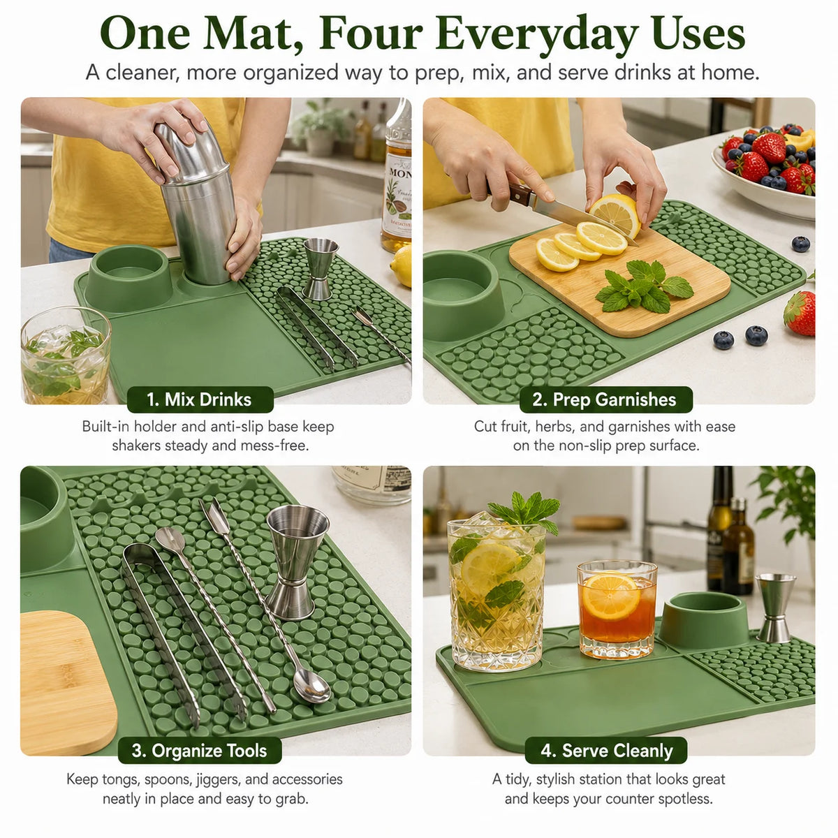 Heavy Duty Silicone Bar Mat – Non-Slip Draining Cocktail Pad Silicone Bar Mat Axl