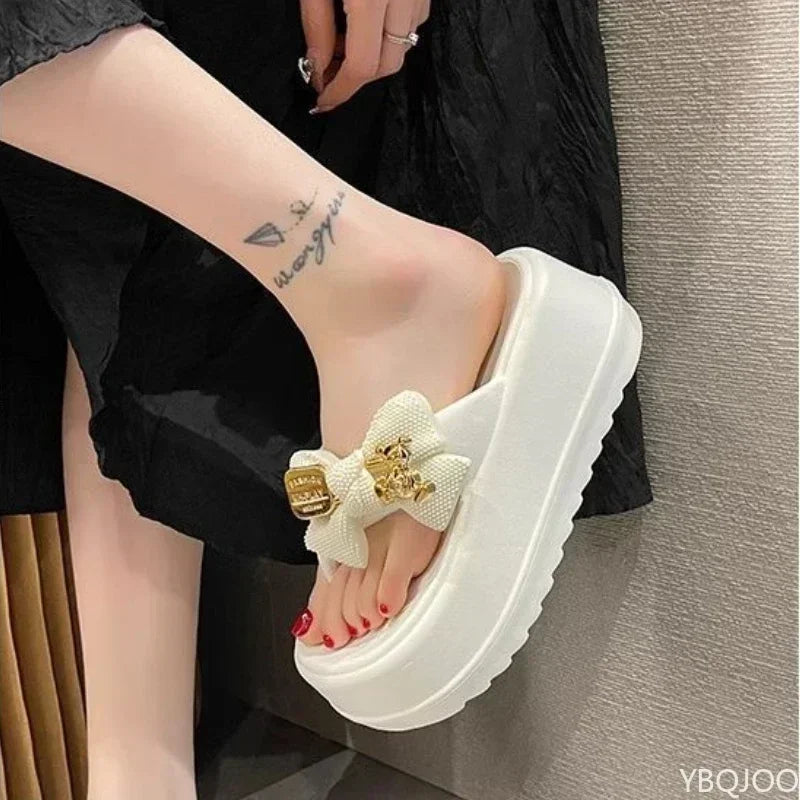 Women's EVA Wedge Flip Flops – Bow Thick Sole Summer Slippers Wedge Flip Flops Axl