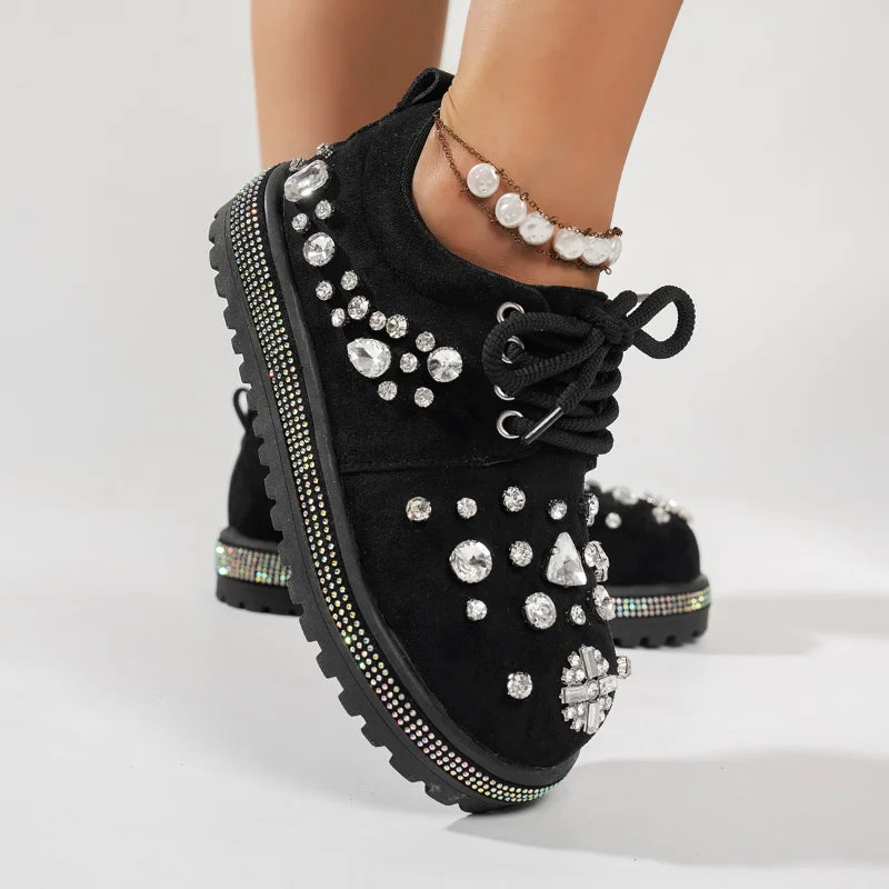 Women's Rhinestone Platform Sneakers | Crystal Suede Shoes Platform Sneakers Axl