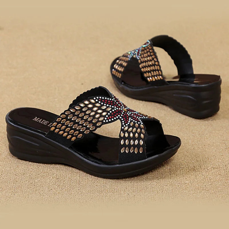 Women's Open Toe Wedge Slides – Lightweight Summer Slippers Wedge Slides Axl