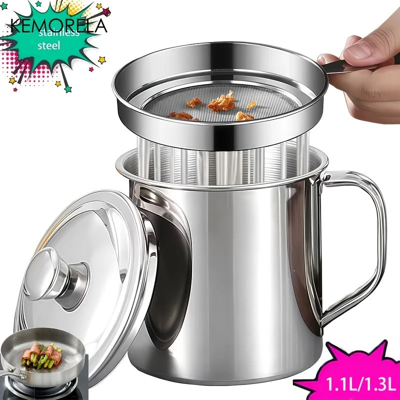 KEMORELA Stainless Steel Oil Filter Pot 1.1/1.3L with Strainer Oil Filter Pot Axl