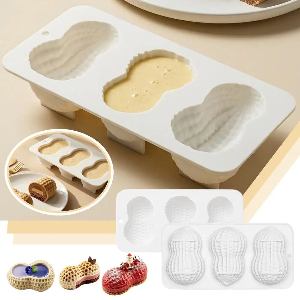 3-Cavity Peanut Silicone Mold – Non-Stick Dessert & Cake Tray Silicone Baking Mold Axl