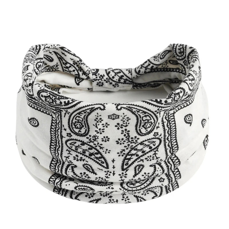 Boho Knot Turban Headband – Wide Printed Hair Wrap for Women Turban Headband Axl